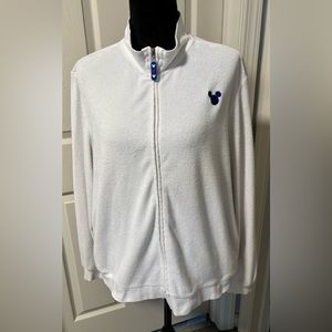 Disney Mickey Mouse White Terry Cloth Zip Up Jacket size Small